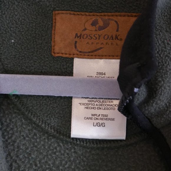 Mossy Oak Men's Size L Green Fleece Zip Vest Sleeveless - Picture 6 of 7